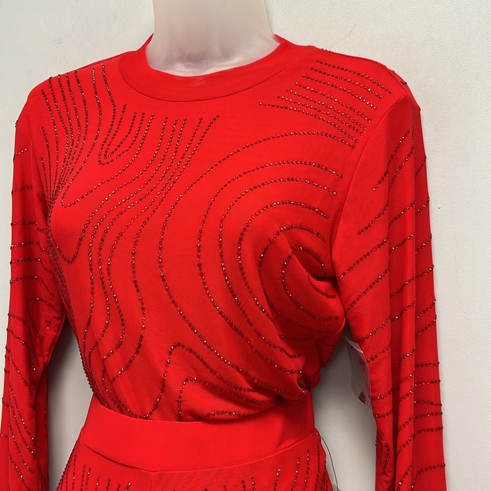 NWT Akira Sasha Embellished Mesh Long Sleeve Bodysuit/Pants Set Size Large - Picture 6 of 13